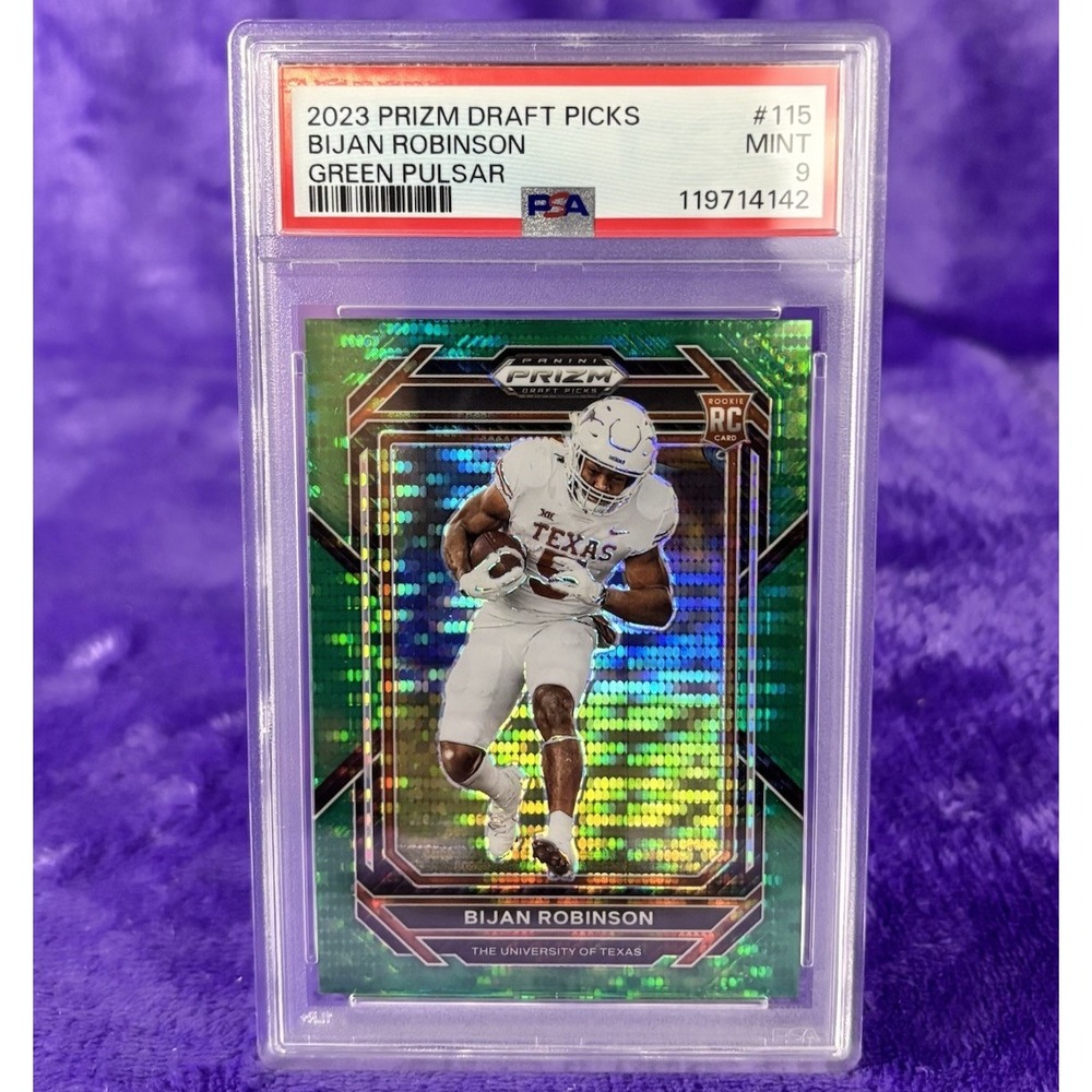 Bijan Robinson 2023 Panini Prizm Draft Picks Green Pulsar Rookie RC #/25 PSA 9